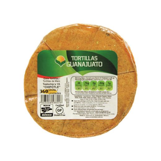 Guanajuato Pre-Cut Unfried Chipotle Corn 1/6 Tortilla 15cm 1kg (pack of 360 chips)